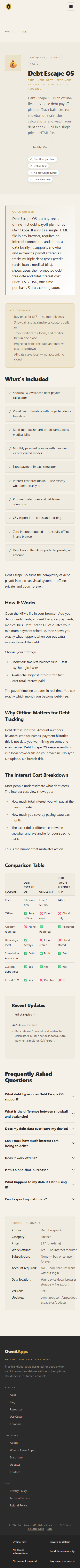 Debt Escape OS mobile product screenshot